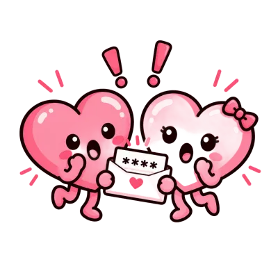 Two hearts surprised, holding a private message together